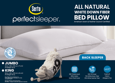 Serta 300 Thread Count White Down Fiber Bed Pillow-Back Sleeper