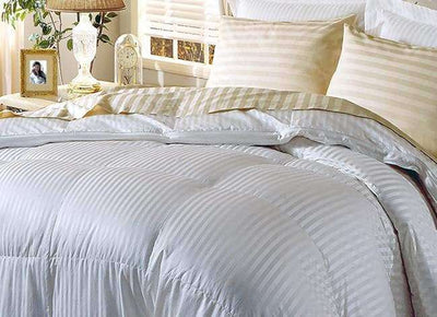  1000 Thread Count Silk Stripe Pattern White Goose Down Comforter Twin size