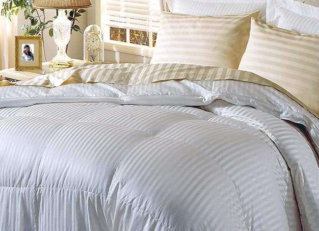  1000 Thread Count Silk Stripe Pattern White Goose Down Comforter Twin size