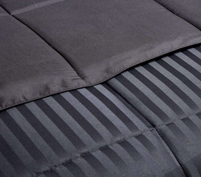 Kathy ireland - ESSENTIALS Microfiber Damask Stripe/Solid 3-PC Reversible Down Alternative Comforter Set King in Bone color