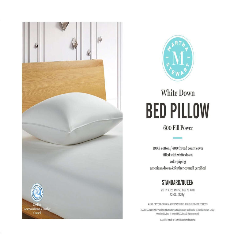 Martha Stewart 400 Thread Count White Down Pillow